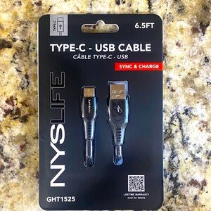 Black Type-C USB Cable 6.5FT